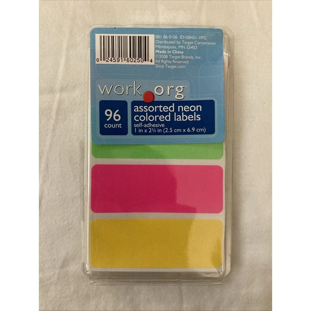 Assorted Neon Colored Labels | Only Includes 80 Of 96 Labels | 1 in x 2.75 in